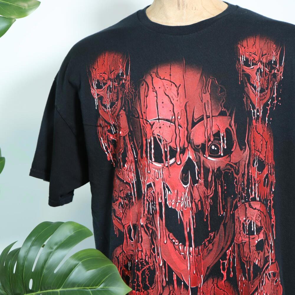 Vintage Liquid Blue Red Skull Blood T-Shirt